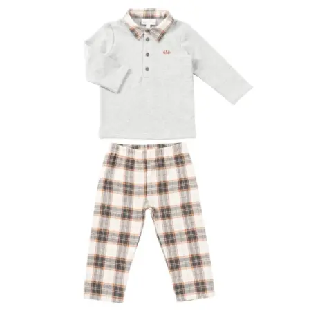 Natini - 2 delige pyjama met ruiten broek - grijs