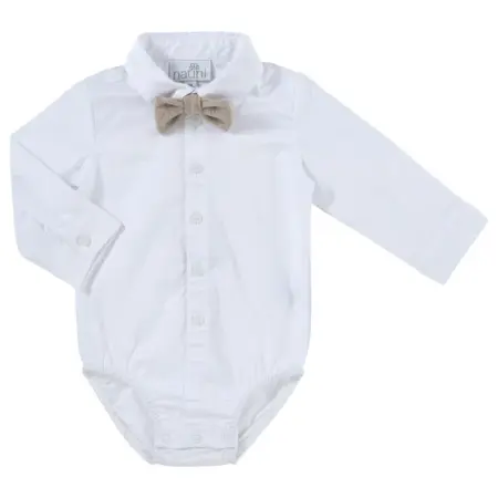 Natini - hemd body met effen beige strik - wit
