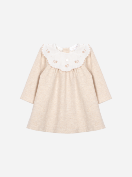 Patachou - elegante jurk met geborduurde kraag - beige