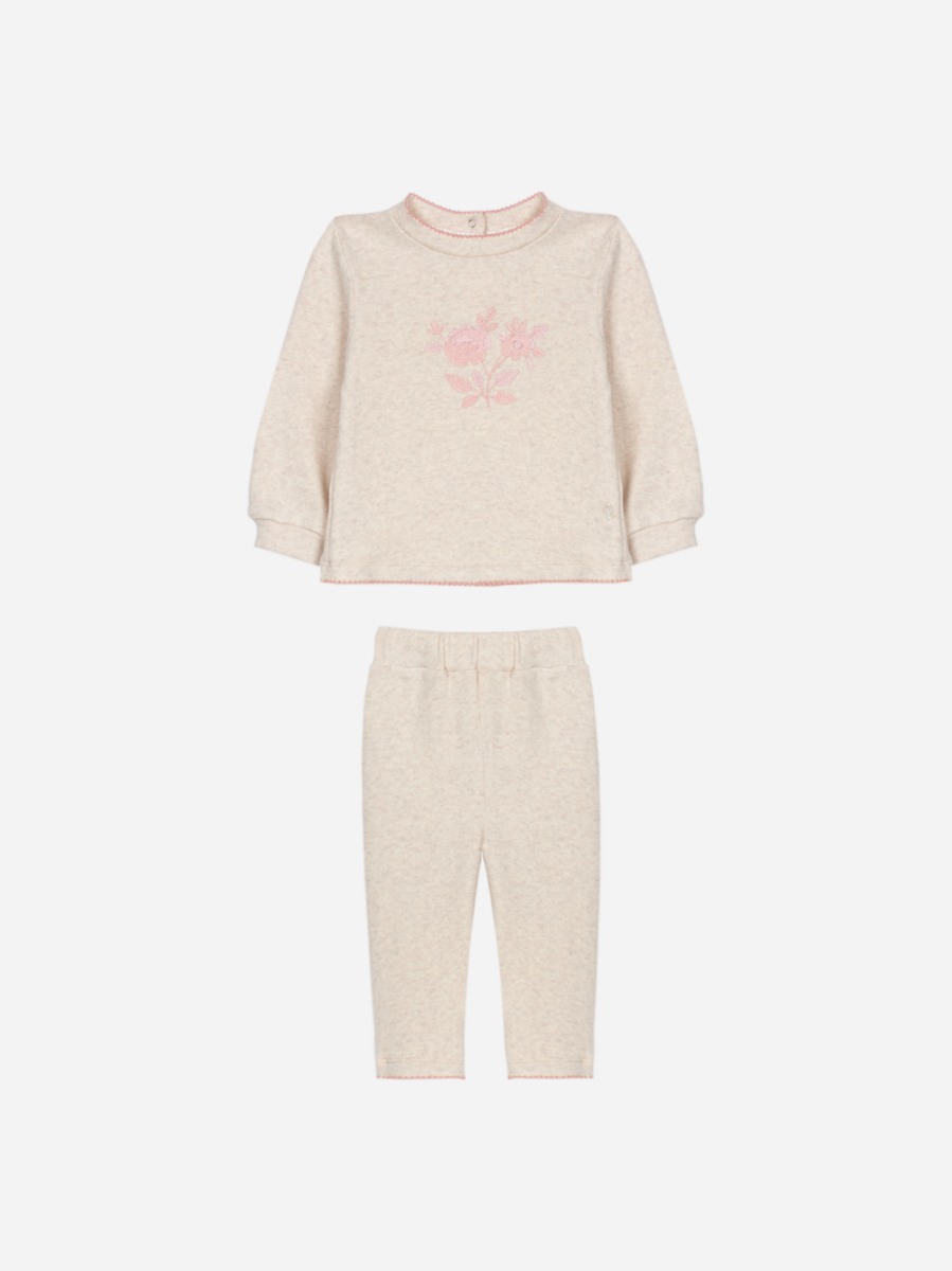 Patachou - set met borduurwerk aan voorzijde - beige