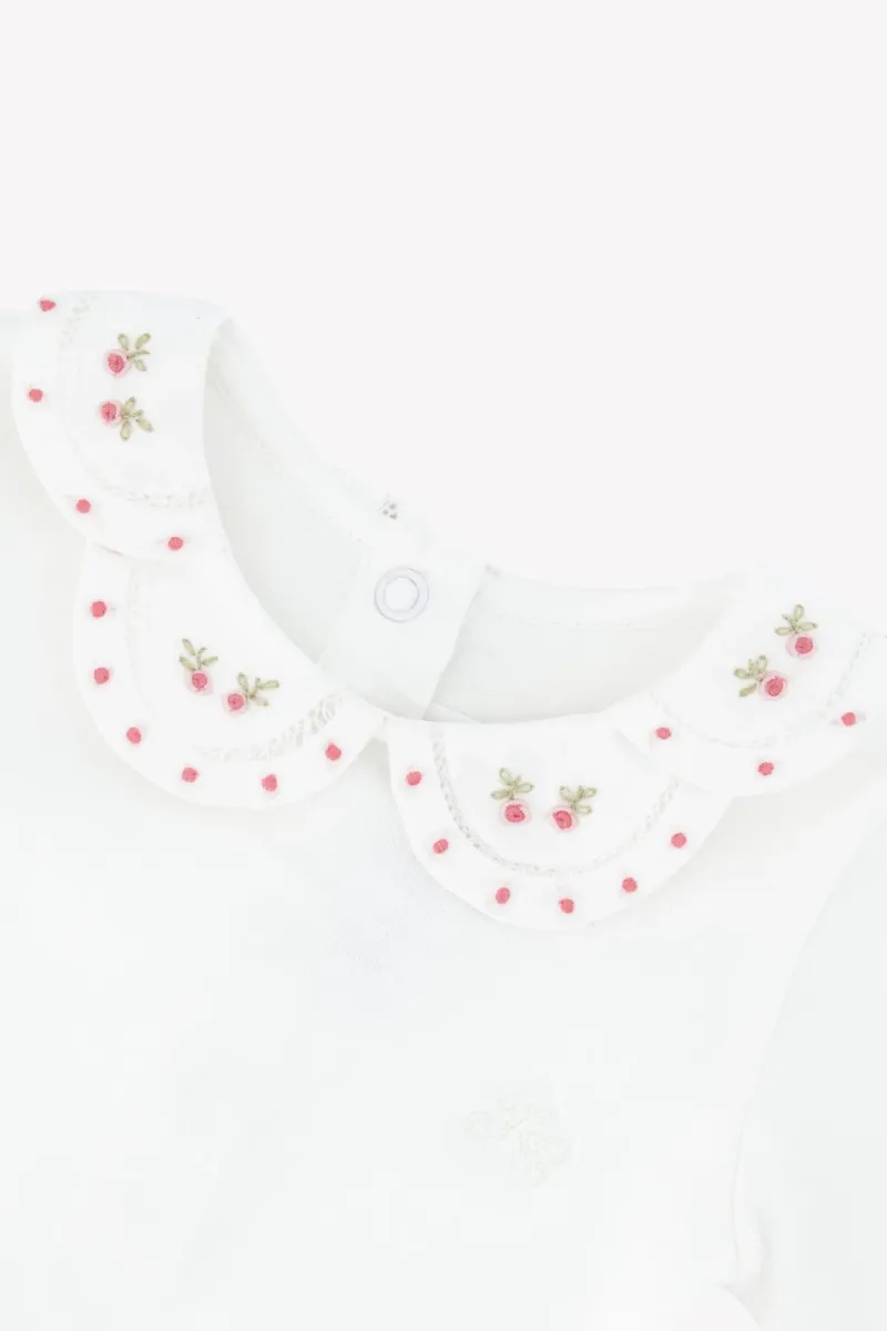Tartine Et Chocolat - body met gegolfde bloemenrand - wit
