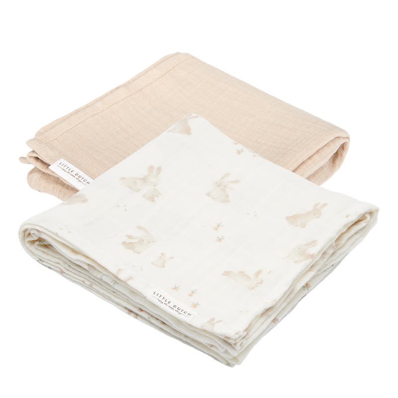 Little Dutch - Swaddle doeken set hydrofiel 70 x 70 Baby Bunny / Beige