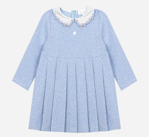 Patachou - elegante jurk met geborduurde kraag - lichtblauw