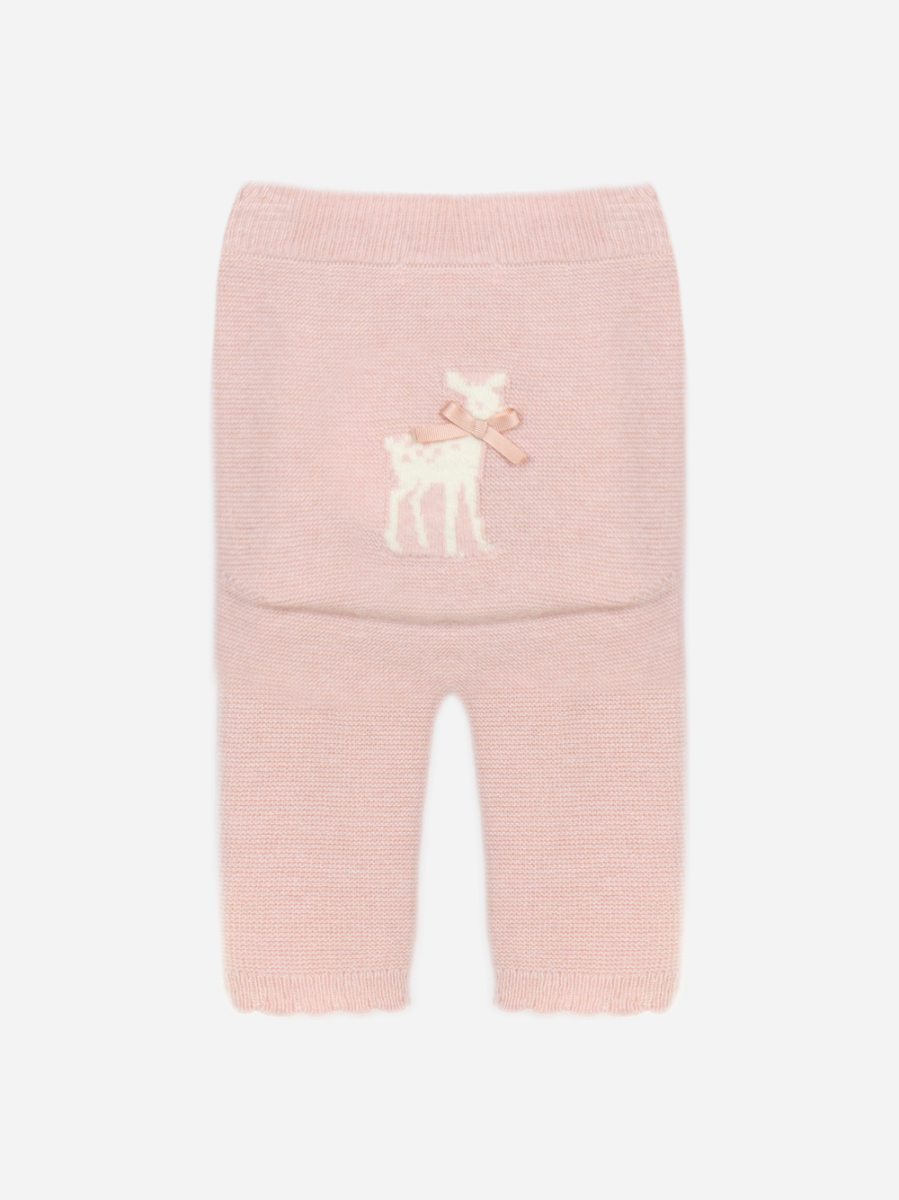 Patachou - gebreide broek met hertenmotief en strikjes - roos