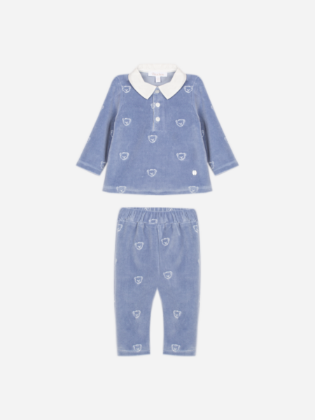 Patachou - set met geborduurde teddybeer - indigoblauw