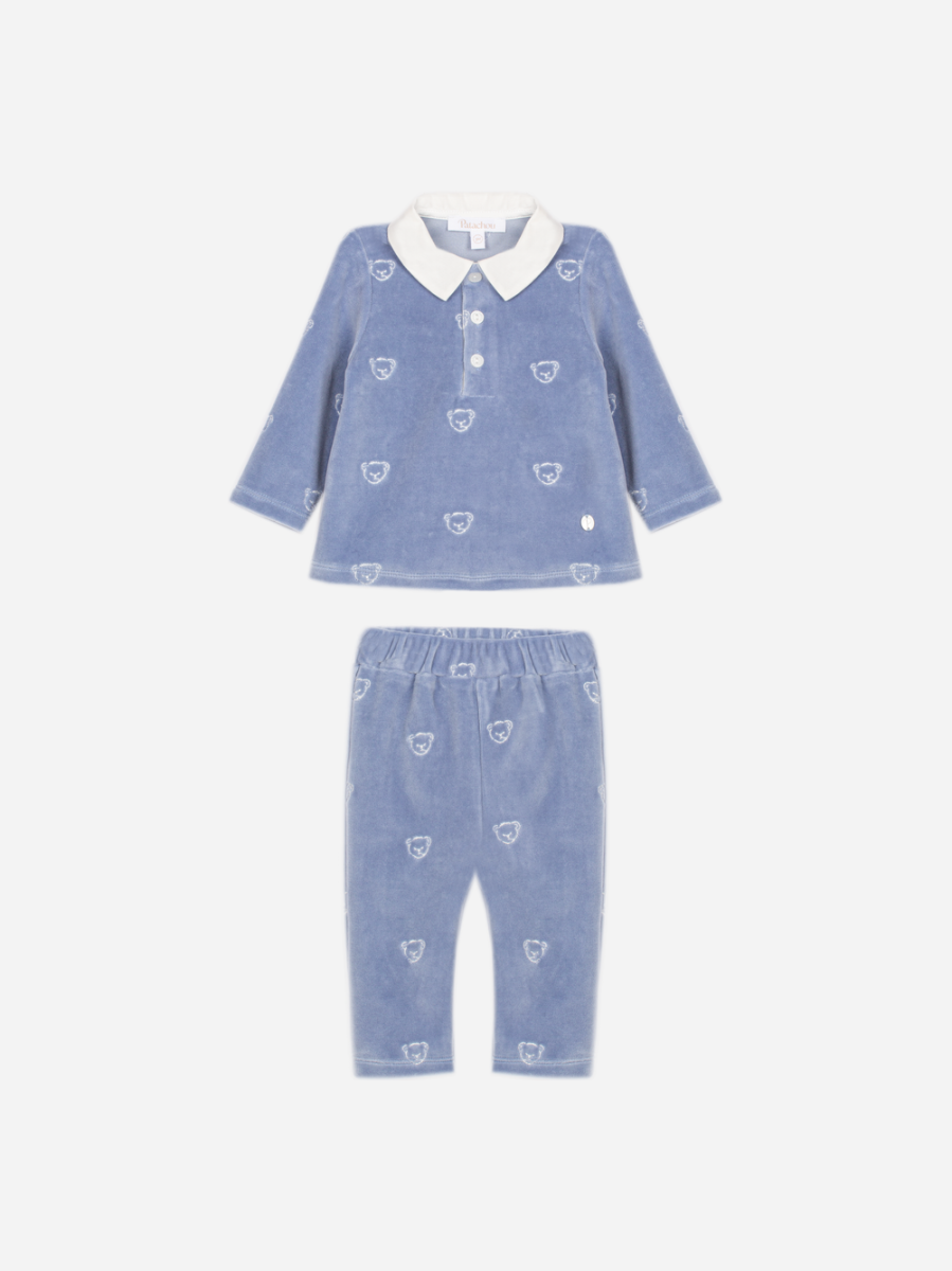 Patachou - set met geborduurde teddybeer - indigoblauw