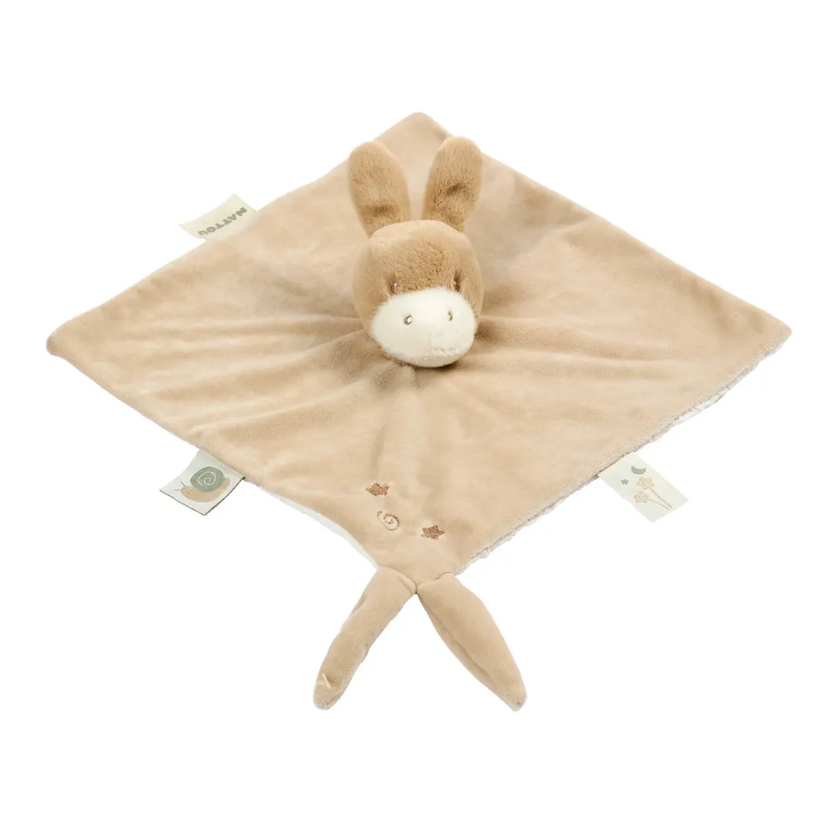 Nattou - LouLou Baby Knuffeldoekje - Doudou Ezel - 28 x 28 cm - Licht Karamel