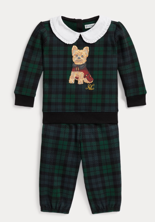 Ralph Lauren - Fleece sweatshirt en broek met hondenprint - zwart/groen COPY