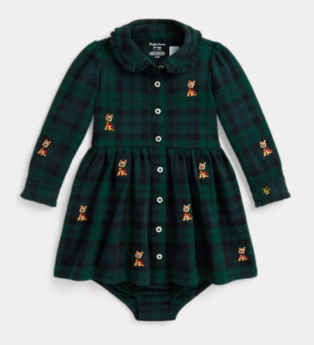Ralph Lauren - geruite jurk met hondenborduurwerk - donkergroen