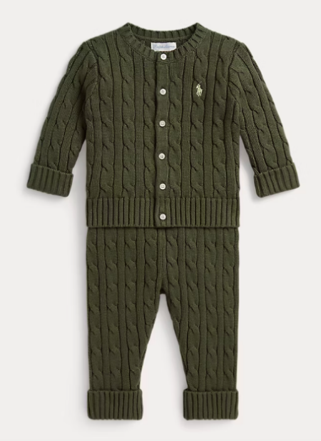 Ralph Lauren -kabelgebreide vest en broek - olijfgroen