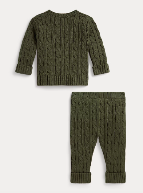 Ralph Lauren -kabelgebreide vest en broek - olijfgroen