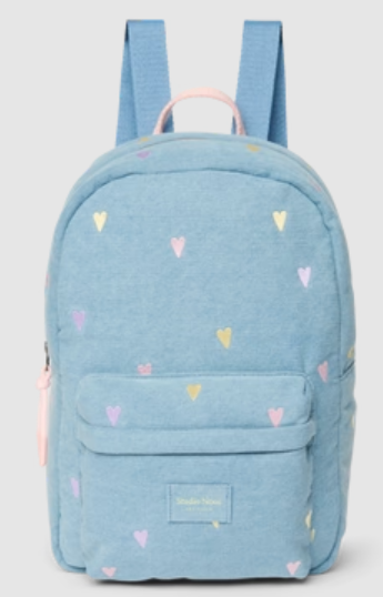 Studio Noos - denim midi-rugzak met hartjes - lichtblauw