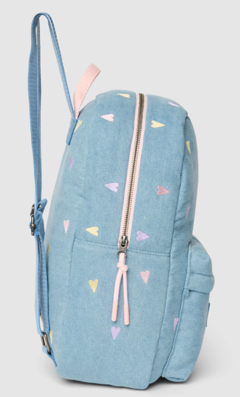 Studio Noos - denim midi-rugzak met hartjes - lichtblauw