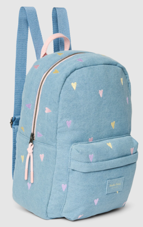 Studio Noos - denim midi-rugzak met hartjes - lichtblauw