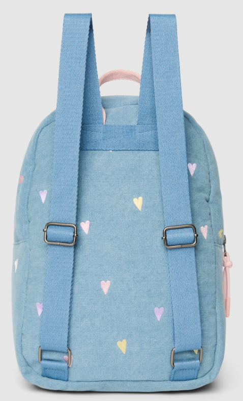 Studio Noos - denim midi-rugzak met hartjes - lichtblauw