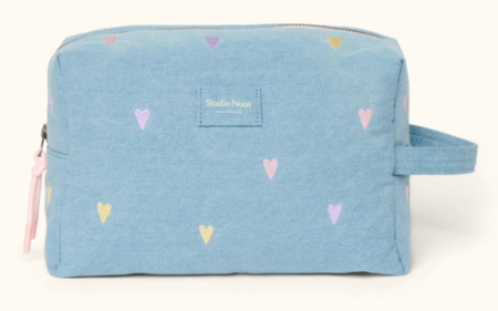 Studio Noos - denim toilettas met hartjes - lichtblauw