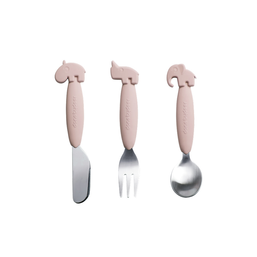 Done by Deer - Easy-grip cutlery set Deer friends Powder