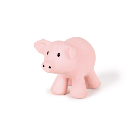 Tikiri - MIJN EERSTE BOERDERIJDIERTJE / VARKEN 8cm, in natuurlijk rubber, met belletje, met hangkaart, 0+